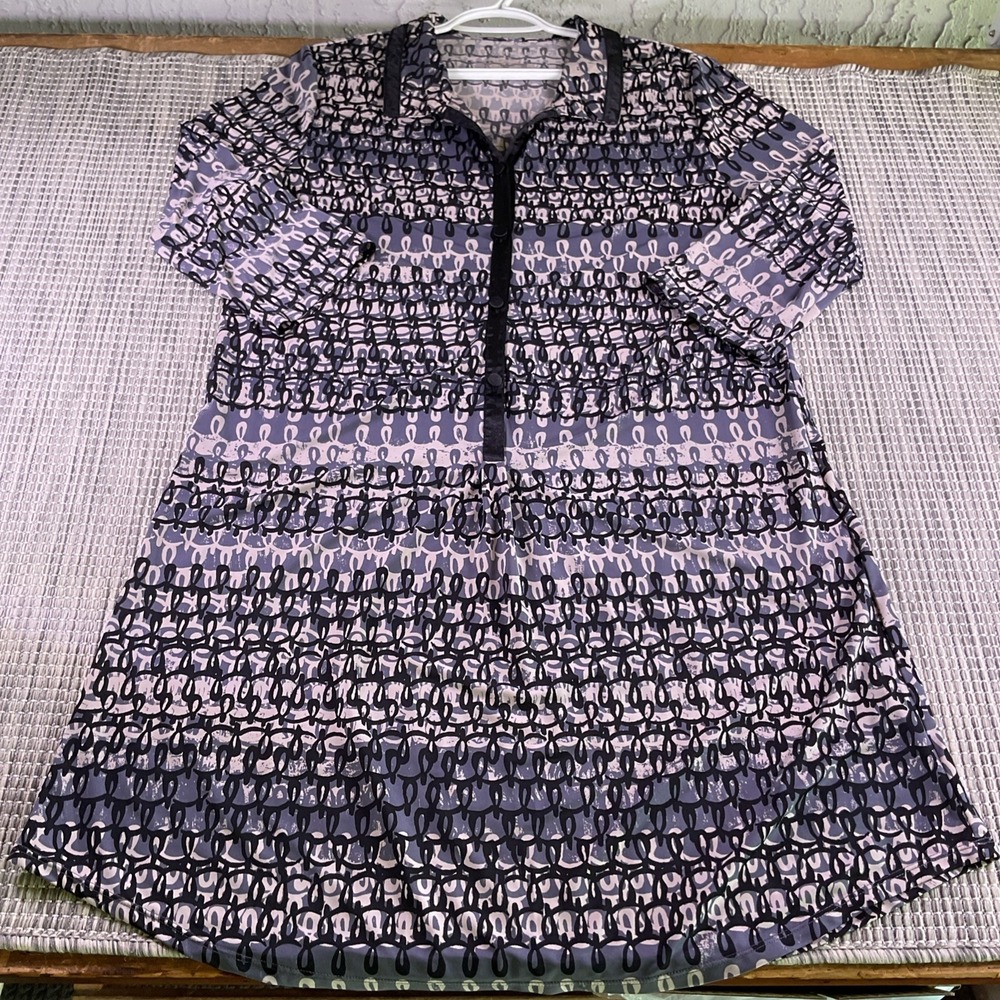 Nottibianche Purple Abstract Link Print Button Front Tunic Top Womens Medium
